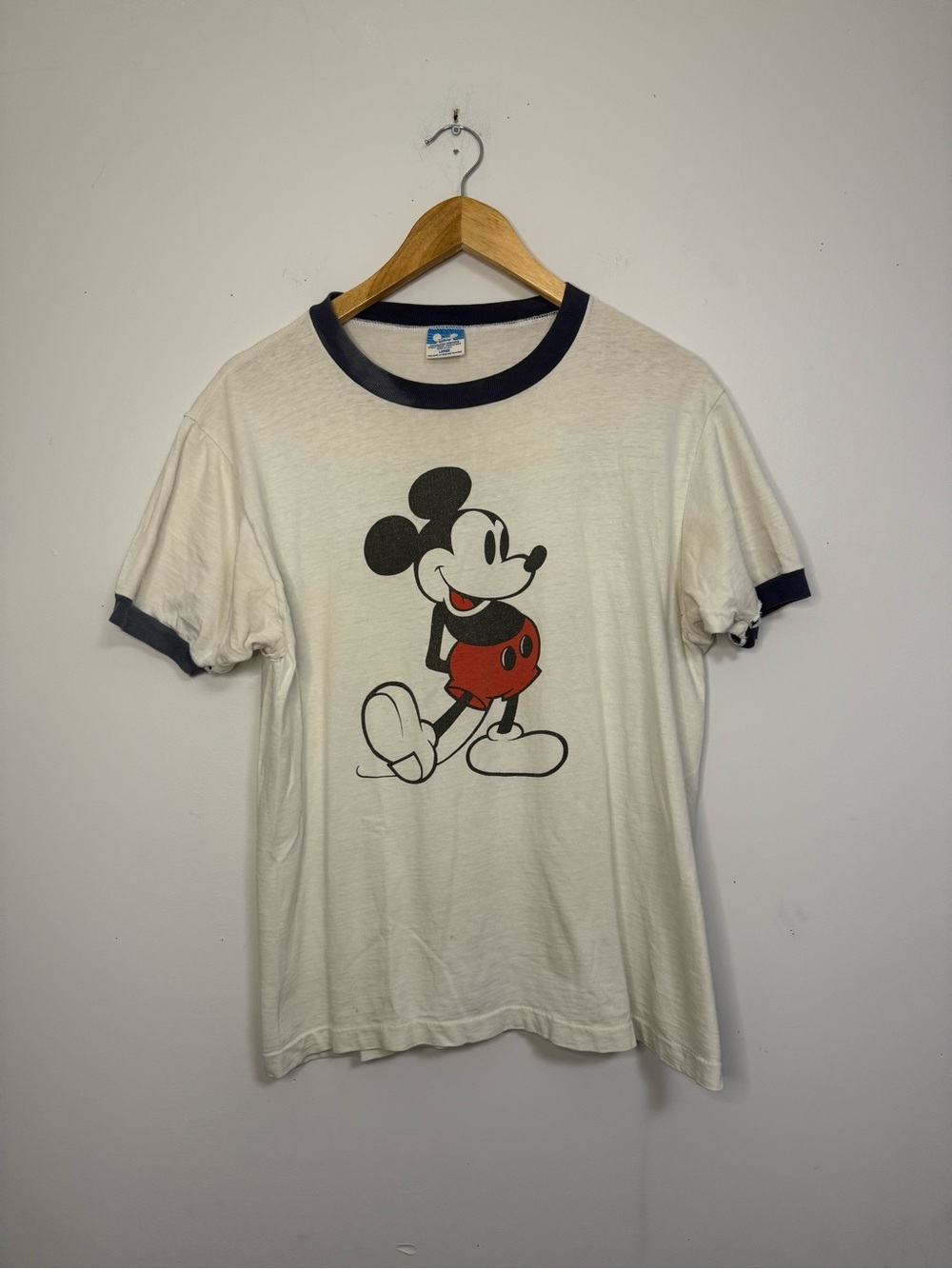 Classic 80’s Mickey Mouse Graphic Ringer Tee - White with Black Trim